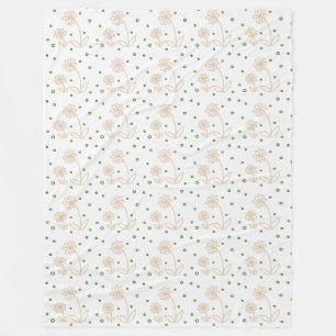 Daisies and Dots 2 - White, Sand and Palm Green Fleece Blanket