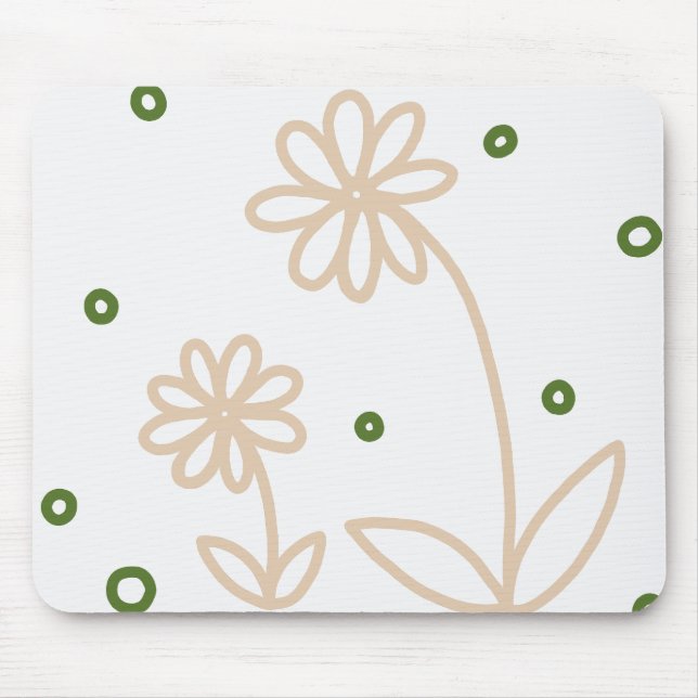 Daisies and Dots 2 - White, Sand and Palm Green Mouse Pad (Front)