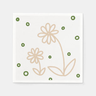 Daisies and Dots 2 - White, Sand and Palm Green Napkins