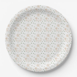 Daisies and Dots 2 - White, Sand and Palm Green Paper Plates