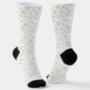Daisies and Dots 2 - White, Sand and Palm Green Socks