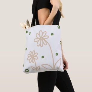 Daisies and Dots 2 - White, Sand and Palm Green Tote Bag