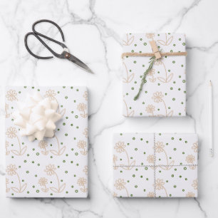 Daisies and Dots 2 - White, Sand and Palm Green Wrapping Paper Sheets