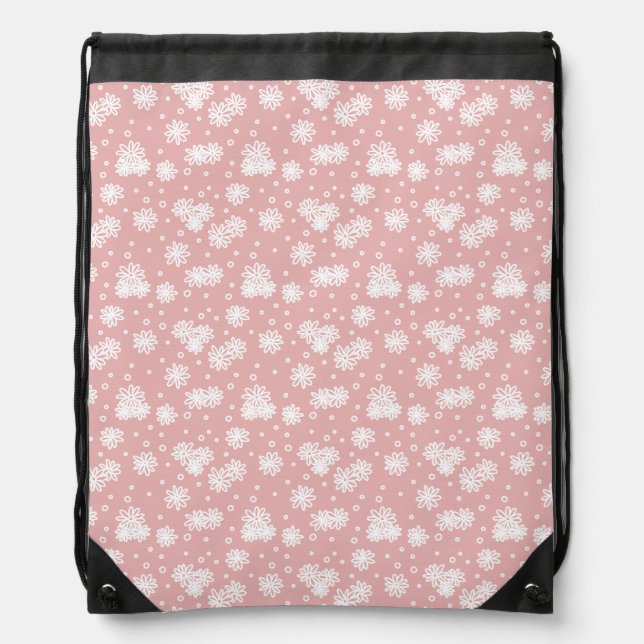 Daisies and Dots - Pink and White Drawstring Bag (Front)