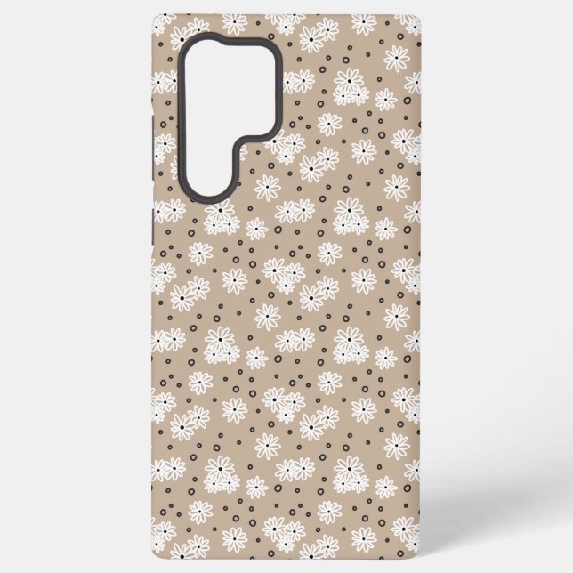Daisies and Dots - Taupe, Black and White  Samsung Galaxy Case (Back)