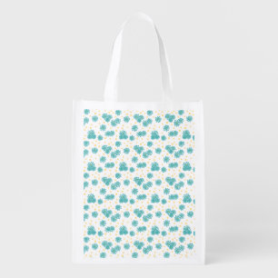 Daisies and Dots - Turquoise and Yellow  Grocery Bag