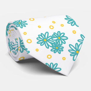 Daisies and Dots - Turquoise and Yellow  Neck Tie