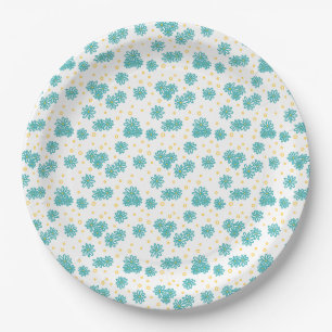 Daisies and Dots - Turquoise and Yellow Paper Plates