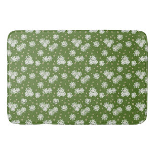 Daisies and Dots - White, Sand and Palm Green Bath Mat