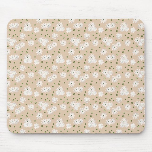 Daisies and Dots - White, Sand and Palm Green Mouse Pad (Front)