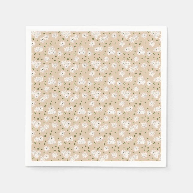 Daisies and Dots - White, Sand and Palm Green Napkins (Front)