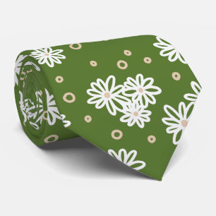 Daisies and Dots - White, Sand and Palm Green  Neck Tie