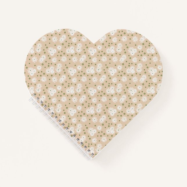Daisies and Dots - White, Sand and Palm Green Notebook (Front)