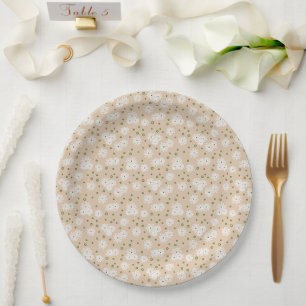 Daisies and Dots - White, Sand and Palm Green Paper Plates