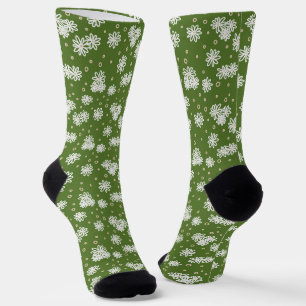 Daisies and Dots - White, Sand and Palm Green Socks