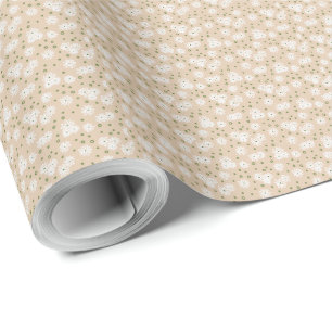 Daisies and Dots - White, Sand and Palm Green Wrapping Paper