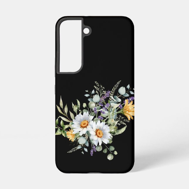 Daisies and Eucalyptus on Black Samsung Galaxy Case (Back)