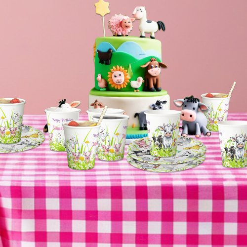 Daisies and Farm Animals Happy Birthday  Paper Cups