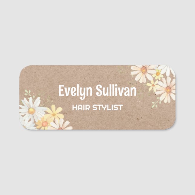 Daisies and faux Kraft paper Name Tag (Front)