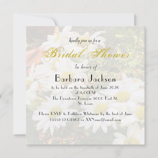 Daisies and Flowing Yellow Script Bridal Shower Invitation (Front)
