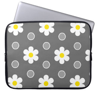 Daisies and Grey and White Polka Dots Laptop Sleeve