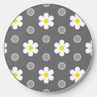 Daisies and Grey and White Polka Dots Wireless Charger