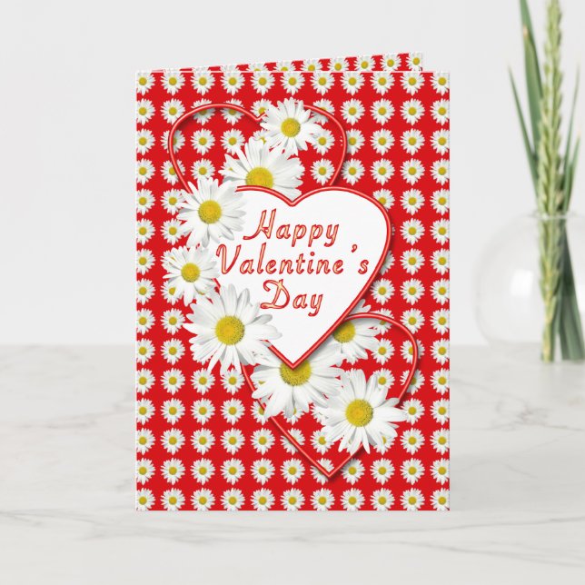 Daisies and Hearts Happy Valentine's Day Card (Front)