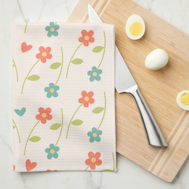 Daisies and Hearts Kitchen Towel (Quarter Fold)