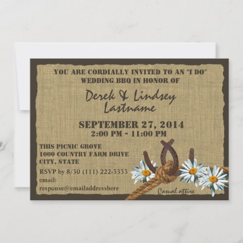 Daisies and Horseshoes BBQ Wedding Reception Custom Invites