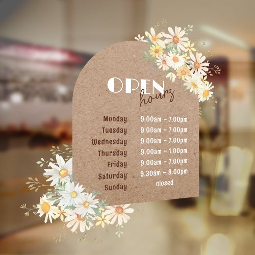 Daisies and Kraft Paper Arch Open Hours Window Cling