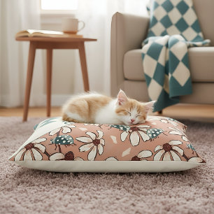 Daisies and ladybugs peach and teal pet bed