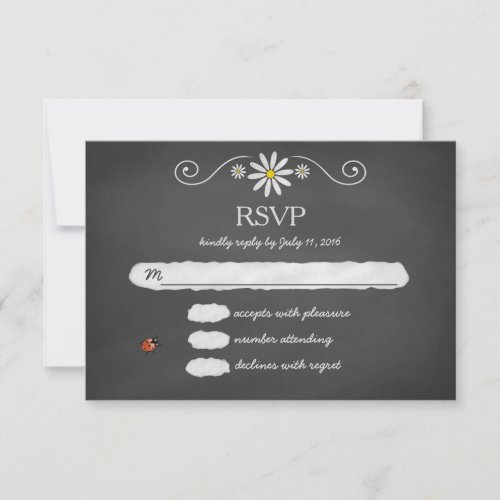 Daisies and Ladybugs Rustic Chalkboard RSVP
