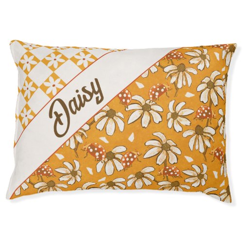 Daisies and ladybugs yellow pet bed