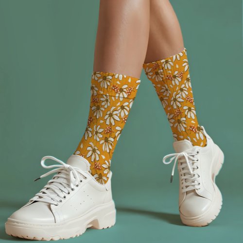 Daisies and ladybugs yellow socks