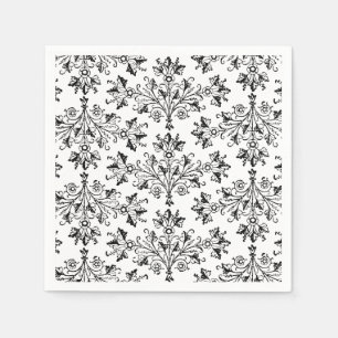 Daisies and Leaves Floral Art in Black Paper Napkins