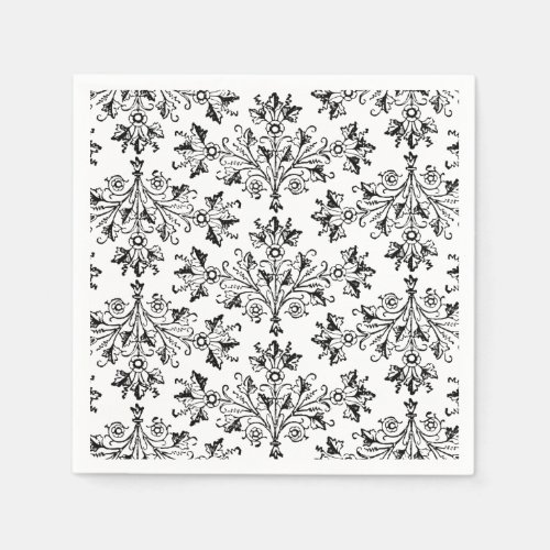 Daisies and Leaves Floral Art in Black Paper Paper Napkins