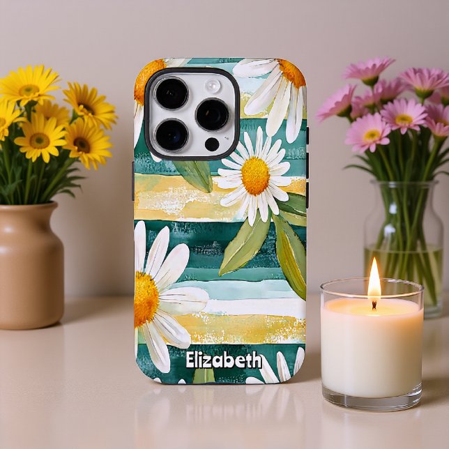 Daisies and Painterly Stripes Iphone Case (Creator Uploaded)