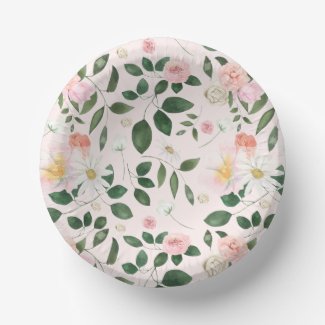 Daisies and Pink Roses Custom Color Paper Bowl