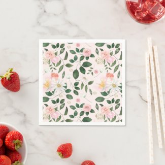 Daisies and Pink Roses Custom Color Paper Napkin