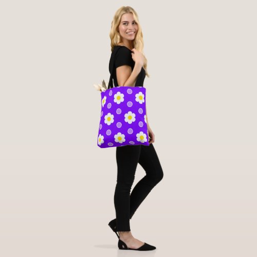 Daisies and Purple and White Polka Dots Tote Bag