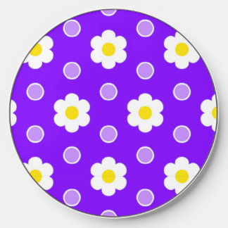 Daisies and Purple and White Polka Dots Wireless Charger