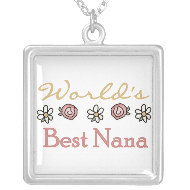 Daisies and Roses Best Nana Gifts Silver Plated Necklace (Front)