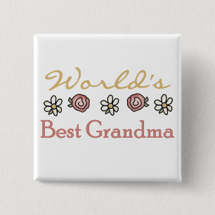 Daisies and Roses World Best Grandma Button