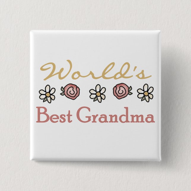 Daisies and Roses World Best Grandma Button (Front)
