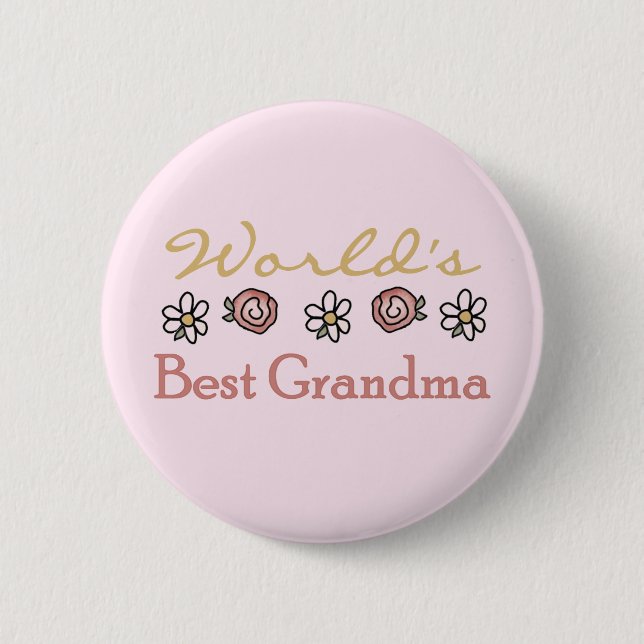 Daisies and Roses World Best Grandma Pinback Button (Front)