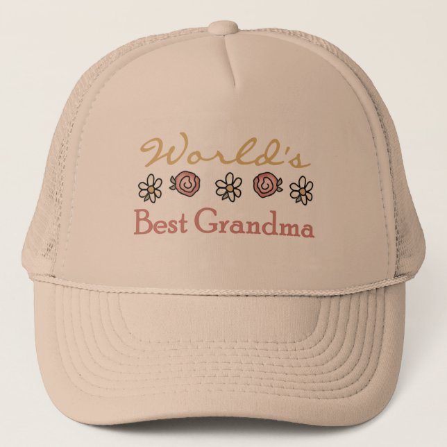 Daisies and Roses World Best Grandma Trucker Hat (Front)