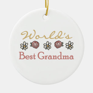 Daisies and Roses World's Best Grandma Gifts Ceramic Ornament