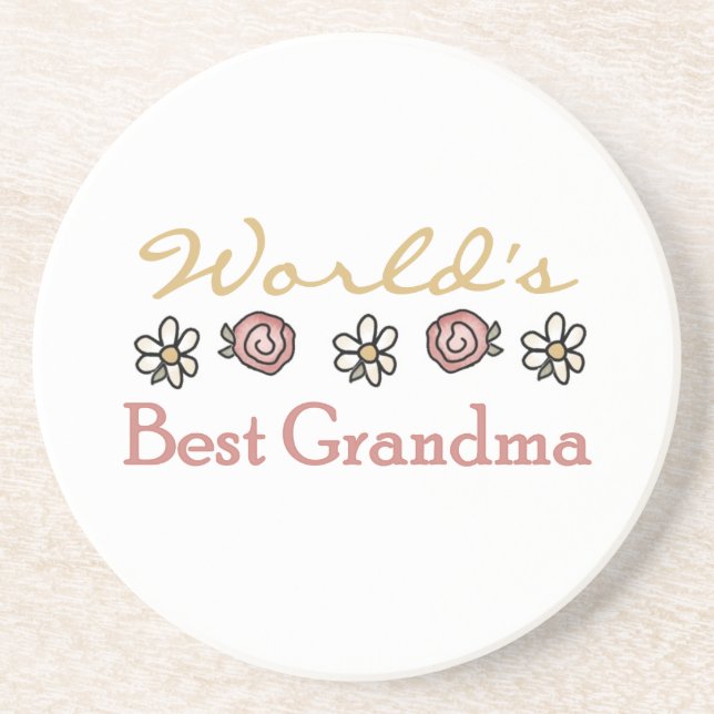 Daisies and Roses World's Best Grandma Gifts Drink Coaster (Front)