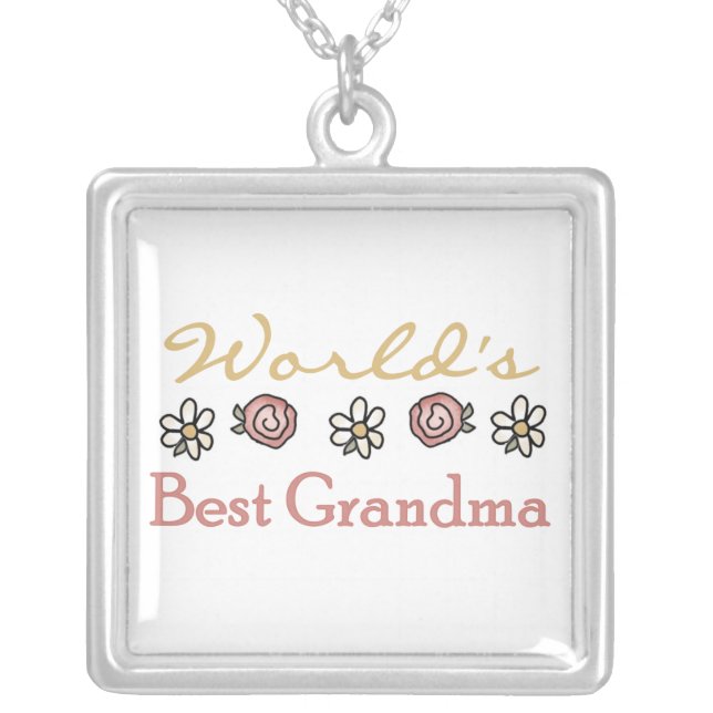 Daisies and Roses World's Best Grandma Gifts Silver Plated Necklace (Front)