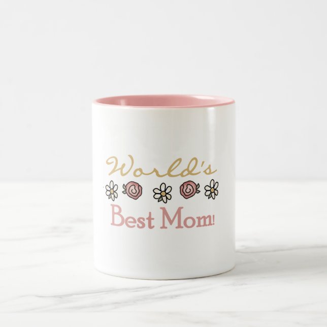 Daisies and Roses World's Best Mom Two-Tone Coffee Mug (Center)